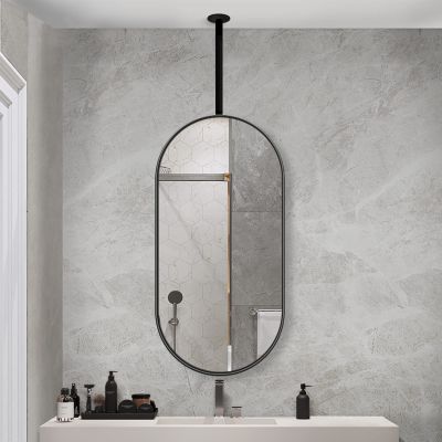 Antourlamm Oval Wall Decor Mirror, Ceiling Hanging Mirror with Black Metal Frame&Boom, Decorative Mirrors for Living Room Bedroom Apartment Entryway - Customizable (Size : 50cmx70cm)