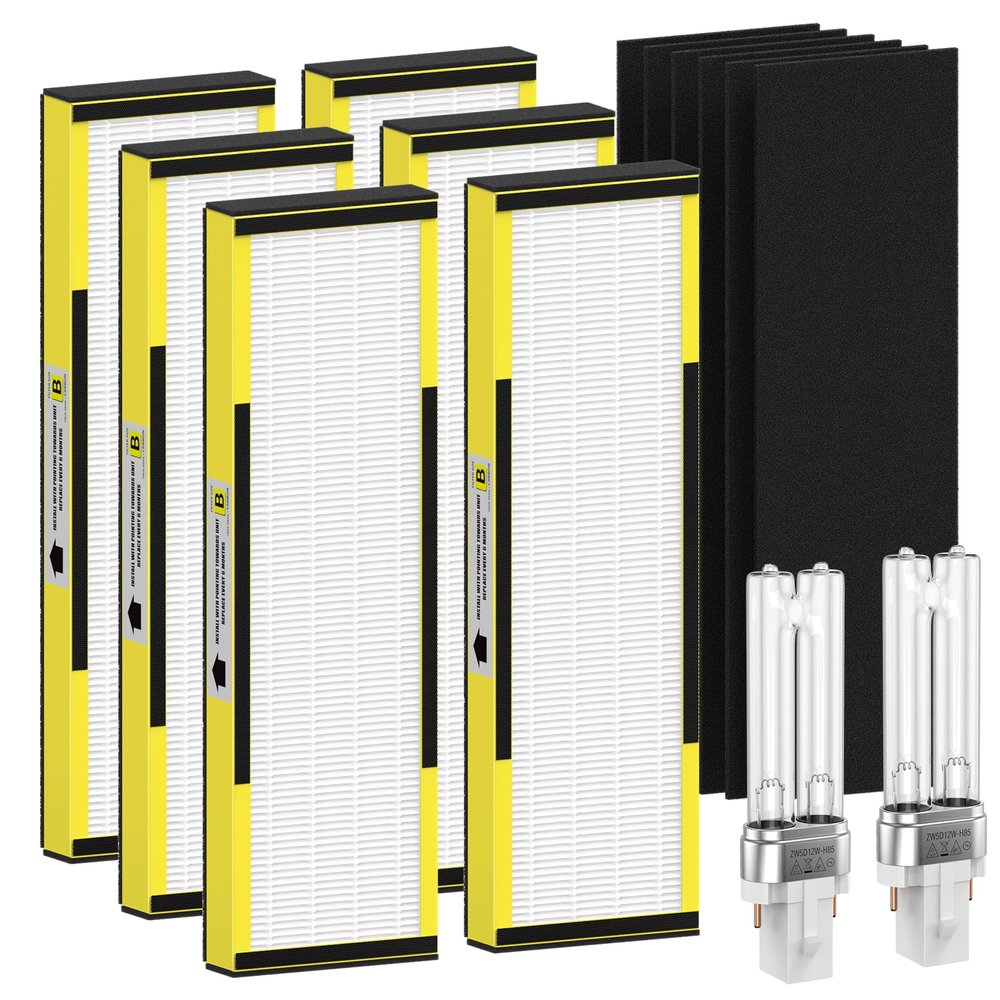FMDZFL 6 Packs FLT4825 HEPA Replacement Filter B & 2 Replacement Bulb Compatible with AC4825 AC4300 AC4800 AC4900 AC4850, Part No# FLT4825, LB4000