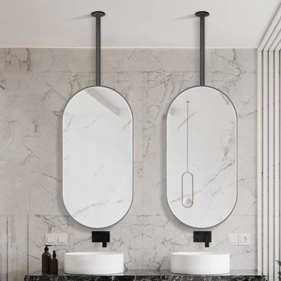 Ceiling Hanging Floating Decorative Mirror, Oval Bathroom/Living Room/Dressing Room Entrance Vanity Make-up Mirrors, with Metal Frame and Boom (Size : 50cmx70cm)