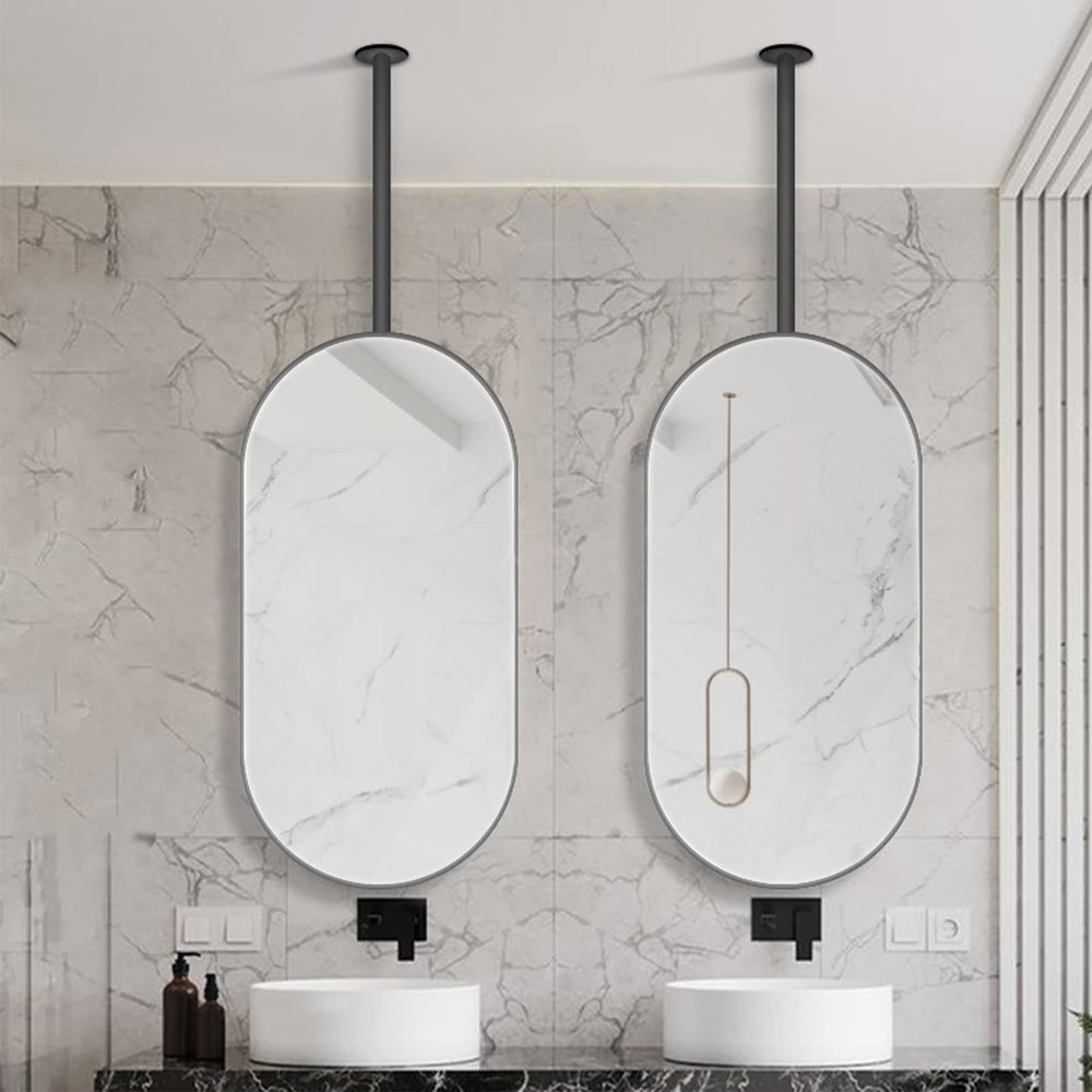 Ceiling Hanging Floating Decorative Mirror, Oval Bathroom/Living Room/Dressing Room Entrance Vanity Make-up Mirrors, with Metal Frame and Boom (Size : 50cmx70cm)