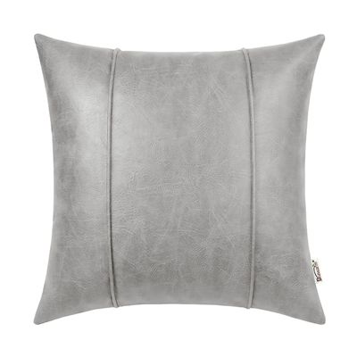 BRAWARM Gray Leather Throw Pillow Covers 20 X 20 Inches - Faux Leather Pillow Cover with Piping, Hand Stitched Leather Throw Pillow for Couch Sofa Bed Living Room Home Decorative
