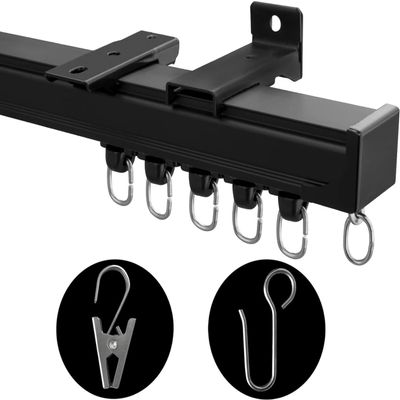 MaKefeile Ceiling Mount Curtains Track Room Divider Privacy Partition Separator Curtain Tracks Rods Heavy Duty RV Shower Outdoor Rail Clip Hook Set, Black 3-15ft