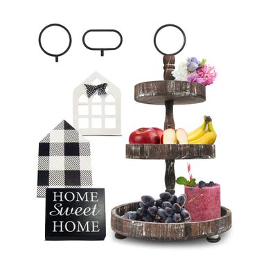AONEHOME Adjustable 3 Tiered Tray Stand with 3 pcs Farmhouse Decor for Party