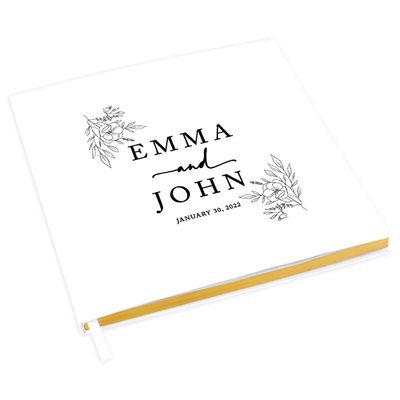 Andaz Press Personalized Wedding Guestbook With Gold Accents Minimal Florals Custom Wedding Guest Book White Guest Sign-In Registry 8.5"X8.5" Wedding Guest Book Polaroid Pictures Scrapbook Photo Album