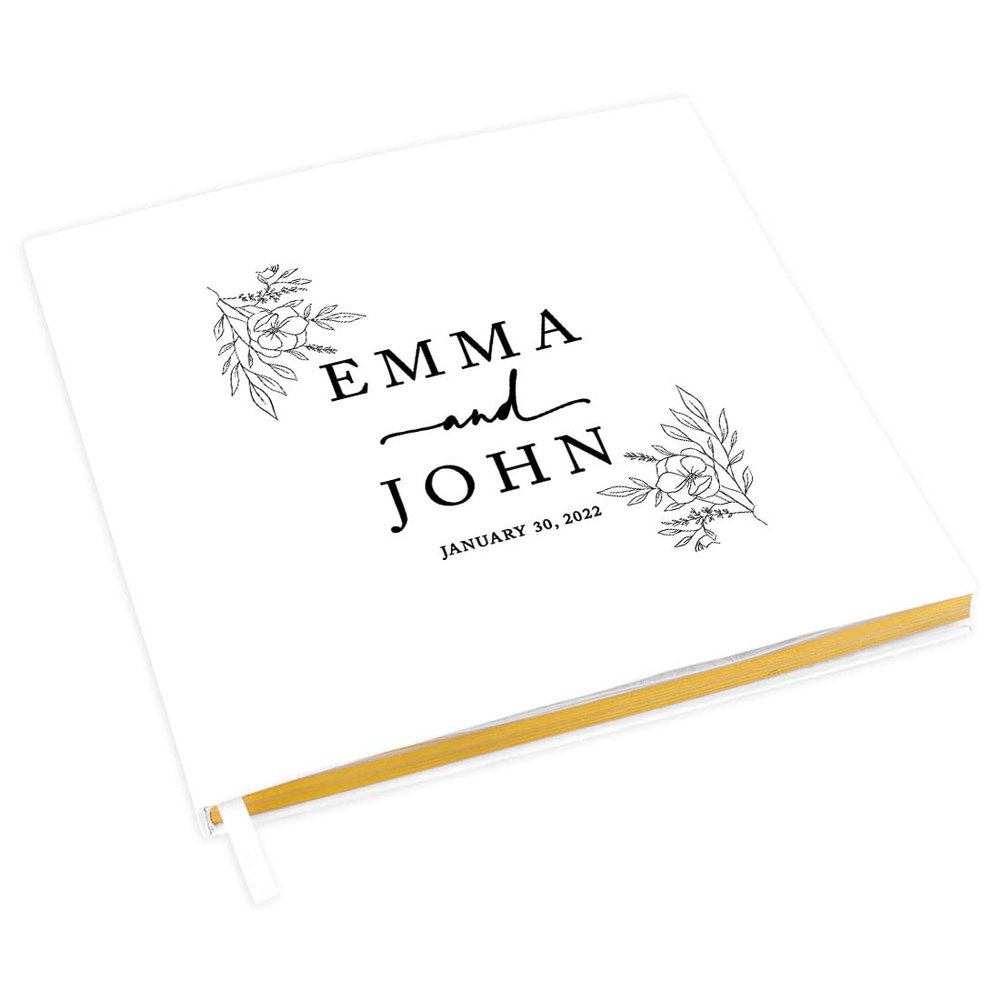 Andaz Press Personalized Wedding Guestbook With Gold Accents Minimal Florals Custom Wedding Guest Book White Guest Sign-In Registry 8.5"X8.5" Wedding Guest Book Polaroid Pictures Scrapbook Photo Album