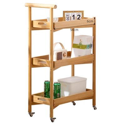 Slim Storage Cart, Rolling Cart Storage Trolley, Rolling Utility Cart with Lockable, Kitchen Mobile Shelving Unit Organizer Kitchen, Slide Out Rolling Pantry Shelf (Color : Wood, Size : 3 Tier)