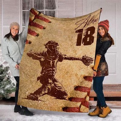 ENCYCOM Baseball Blanket with Name Number, Customized Blanket Fleece Blankets, Soft Throw, Blankets Baseball Gifts for Men, Women, Kids