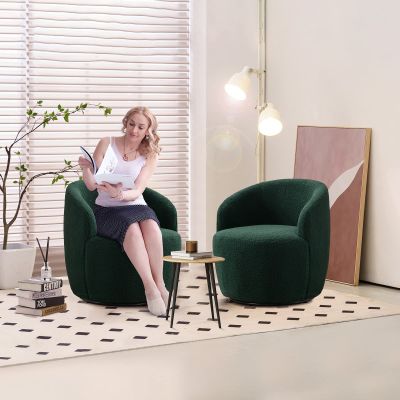 Antetek 2 Units Swivel Chair, Round Accent Sofa Chair, Club 360 Degree Swivel Barrel Chair, Modern Teddy Farbic Leisure Arm Chair for Nursery, Living Room, Hotel, Bedroom, Office, Lounge, Green