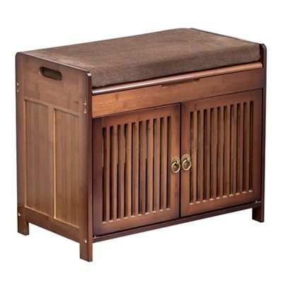 Shoe Bench 3 Tier Shoe Storage Bench Bamboo Entryway Bench with Upholstered Double Door Shoe Rack Organizer for Hallway Bathroom (Color : Brown, Size : 58 * 32.5 * 50cm)
