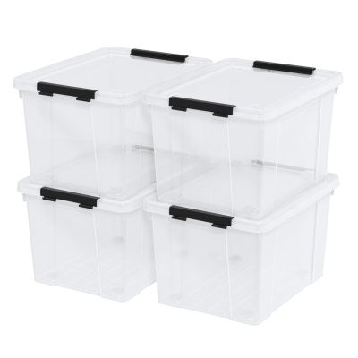 Afromy 4-Pack Plastic Storage Bins with Lid, Latching Stackable Utility Tote, 35 Quart, Clear