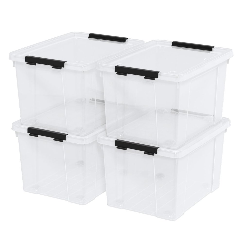 Afromy 4-Pack Plastic Storage Bins with Lid, Latching Stackable Utility Tote, 35 Quart, Clear