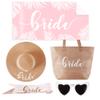 5 pc Bride Beach Bag Honeymoon Gift, Bachelorette Gifts for Bride, Bride to be Gifts, Bride Straw Sun Hat, Bag, Microfiber Towel, Silk Scarf, Sunglasses, Bridal Shower Gift (Bride Beach Gift Set) view 1