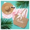 5 pc Bride Beach Bag Honeymoon Gift, Bachelorette Gifts for Bride, Bride to be Gifts, Bride Straw Sun Hat, Bag, Microfiber Towel, Silk Scarf, Sunglasses, Bridal Shower Gift (Bride Beach Gift Set) view 3
