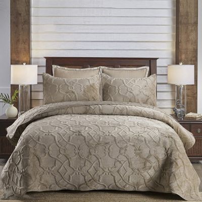 KISKIS Faux Velvet Quilted Bedspread, Coverlet Set Geometric Stitching Design, Warm Quilt Set All Season, 2 Pillowcases,Brown,King 106x92