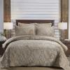 KISKIS Faux Velvet Quilted Bedspread, Coverlet Set Geometric Stitching Design, Warm Quilt Set All Season, 2 Pillowcases,Brown,King 106x92 view 1