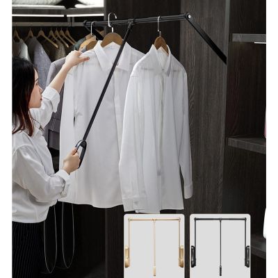 90 Pull Down Closet Rod, Wardrobe Rail Lift Soft-Close Hanger for Hanging Clothes Organizer Storage System Space Saving Ergonomic Handle, Adjustable Width,Black,650to850mm