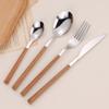 Wooden Silverware Set 40 Piece Flatware sets for 10 With Wood Imitation Wood Handle Stainless Steel Cutlery Utensils Set for Wedding Home Kitchen Restaurant Include Knifes Forks and Spoons Set view 2