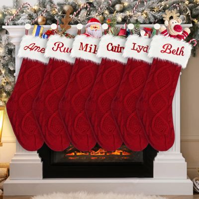 Dodosky Christmas Stocking, 6Pack Burgundy Personalized Christmas Stockings, Custom Christmas Stockings, Knitted Christmas Stockings, Christmas Stocking, Family Christmas Stocking - Holiday Stockings