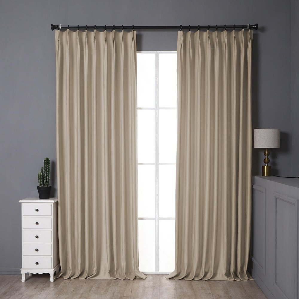DotheDrape Pinch Pleat Drape, 84W x 92L inch Waterproof Blackout Curtain for Living Room Bedroom Sliding Door and Bathroom (1 Single Curtain, Wheat)