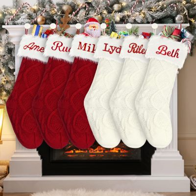 Dodosky Christmas Stocking 6Pack, 3Pack Burgundy and 3Pack Ivory White Personalized Christmas Stocking, Custom Christmas Stocking, Knitted Christmas Stocking, Family Christmas Stocking