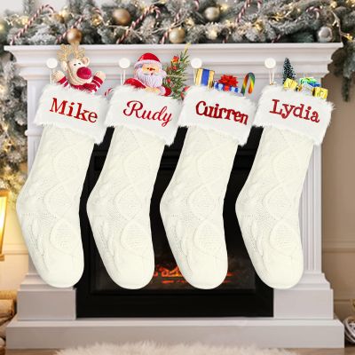 Dodosky Christmas Stocking, 4Pack Ivory White Personalized Christmas Stockings, Custom Christmas Stocking, Knitted Christmas Stockings, Christmas Stocking, Family Christmas Stocking - Holiday Stocking