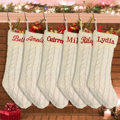 Dodosky Christmas Stockings, 6Pack Ivory White Christmas Stockings Personalized Christmas Stockings for Family Personalized Stockings Christmas Holiday Decorations Custom Christmas Stockings with Name