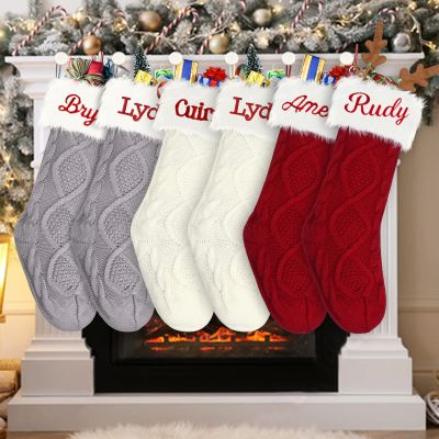 Dodosky Christmas Stocking 6Pack, 2Pack Burgundy, 2Pack Grey and 2Pack Ivory White Personalized Christmas Stocking, Custom Christmas Stocking, Knitted Christmas Stocking, Family Christmas Stocking