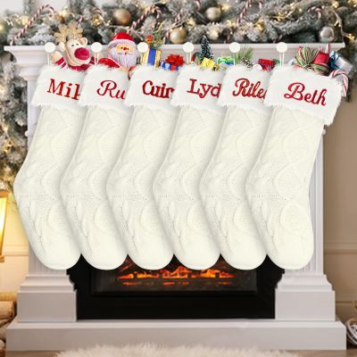Dodosky Christmas Stocking, 6Pack Ivory White Personalized Christmas Stockings, Custom Christmas Stockings Knitted Christmas Stockings Christmas Stocking Family Christmas Stocking - Holiday Stockings