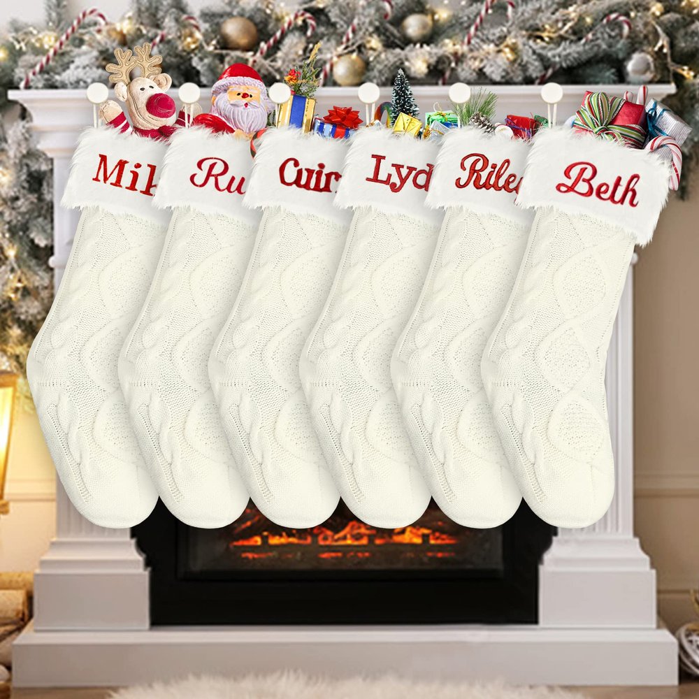 Dodosky Christmas Stocking, 6Pack Ivory White Personalized Christmas Stockings, Custom Christmas Stockings Knitted Christmas Stockings Christmas Stocking Family Christmas Stocking - Holiday Stockings