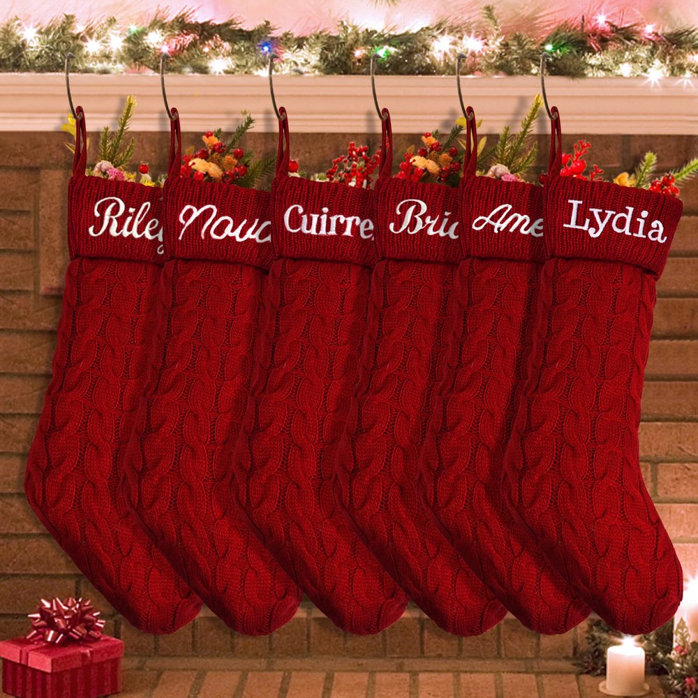 Dodosky Christmas Stockings, 6Pack Burgundy Christmas Stockings Personalized Christmas Stockings for Family Personalized Stockings Christmas Holiday Decorations Custom Christmas Stockings with Names