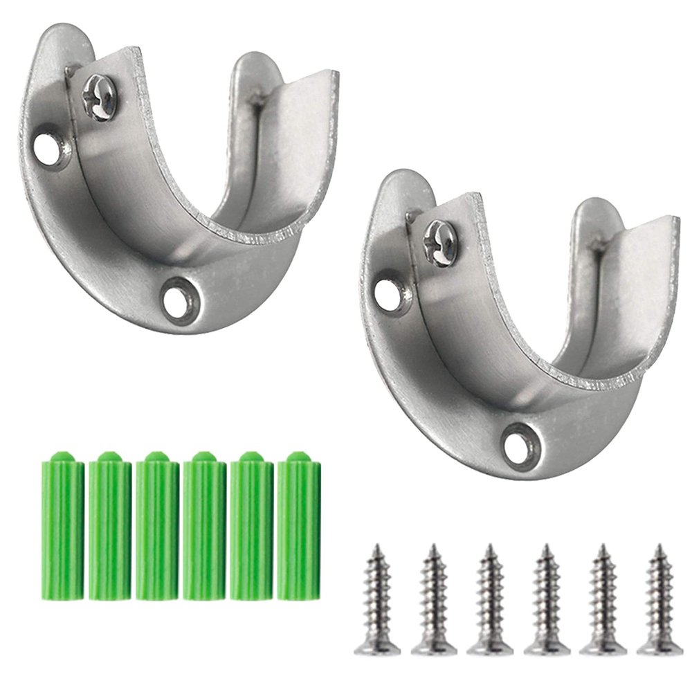 2 PCS Wardrobe Bracket Heavy Duty Stainless Steel Rod Socket Flange Rod Holder Closet Rod End Supports,1-1/4 Inch Diameter Wardrobe poleHolder, Black Closet Rod Support with Screws, Silver.