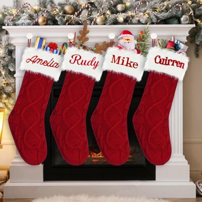 Dodosky Christmas Stocking, 4Pack Burgundy Personalized Christmas Stockings, Custom Christmas Stockings, Knitted Christmas Stockings, Christmas Stocking, Family Christmas Stocking - Holiday Stockings