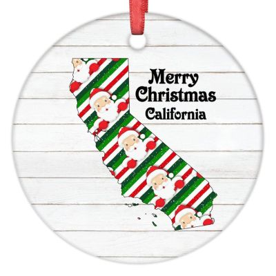 California Map Christmas Decorations for Tree Personalized Home State Christmas Ornament 2022 Merry Christmas Ceramic Round Hanging Ornaments Christmas Keepsake New Year Gifts 3 Inch