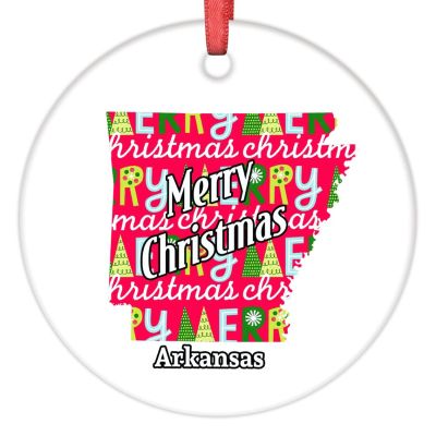 Christmas Ornaments Arkansas Christmas Decorations for Tree American State Merry Christmas Ceramic Round Personalized Christmas Ornaments 2022 Christmas Decor Keepsake Holiday Christmas Decor 3 Inch
