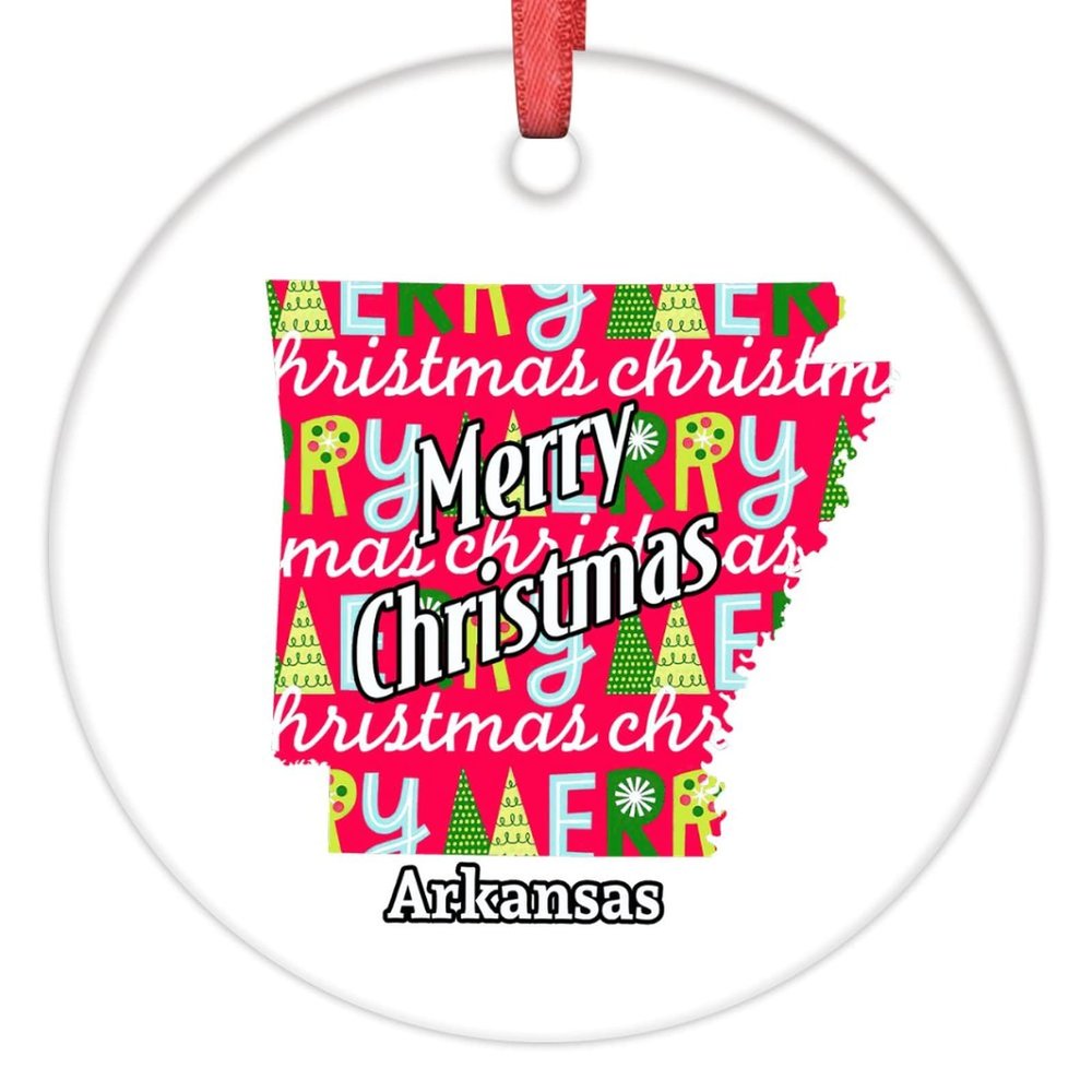 Christmas Ornaments Arkansas Christmas Decorations for Tree American State Merry Christmas Ceramic Round Personalized Christmas Ornaments 2022 Christmas Decor Keepsake Holiday Christmas Decor 3 Inch
