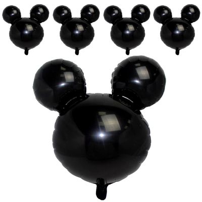 5 PCS Black Mouse Head Foil Balloons for Kids Mouse Birthday Party Supplies 24" Murine Mylar Balloons for 1st Birthday Murine Head for Kids Party Decoration