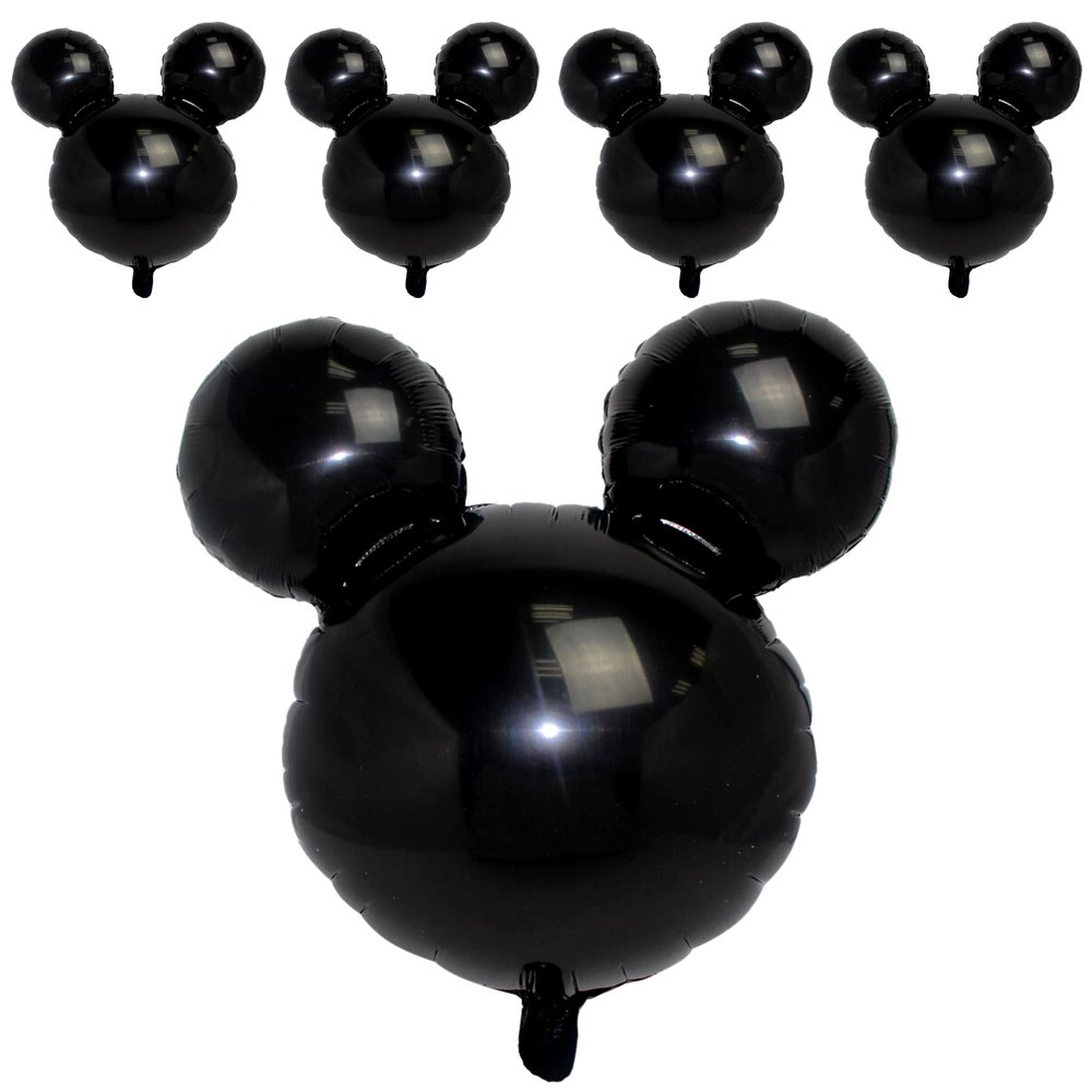 5 PCS Black Mouse Head Foil Balloons for Kids Mouse Birthday Party Supplies 24" Murine Mylar Balloons for 1st Birthday Murine Head for Kids Party Decoration
