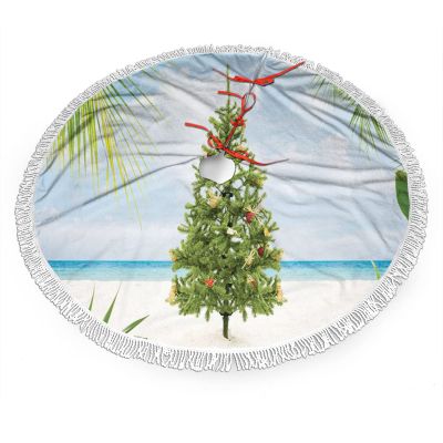 Christmas Christmas Tree Skirt with Tassels,Tropical Island Sandy Beach Party Theme, Snowflakes Xmas Tree Skirts for Holiday Party Home Deco,Green 48 Inches