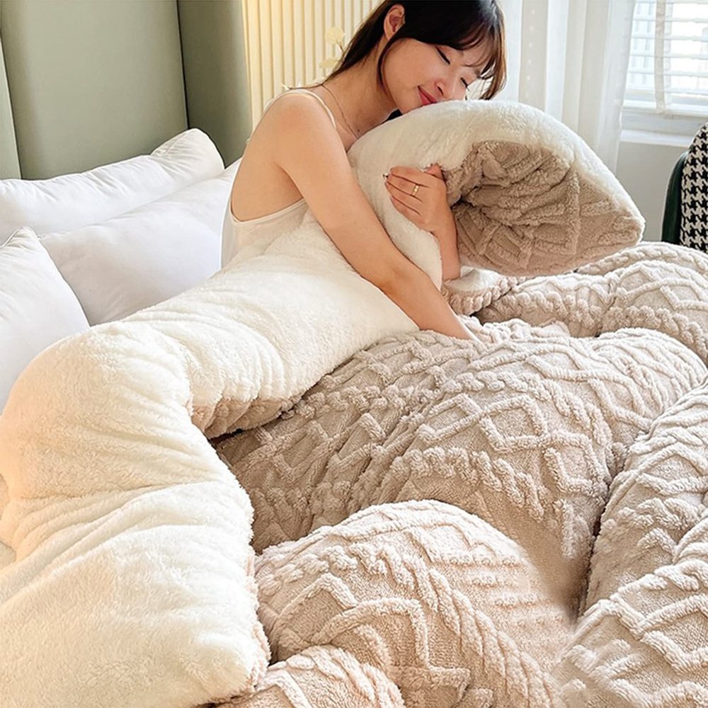 ZTGL Double Sided Thicken Winter Quilt, Single Double Duvet, Extra Warmest Breathable Lamb Cashmere Bed Blanket for Winter Double Bed, Super Soft Bedding Fleece Quilts,A,220x240cm/5kg