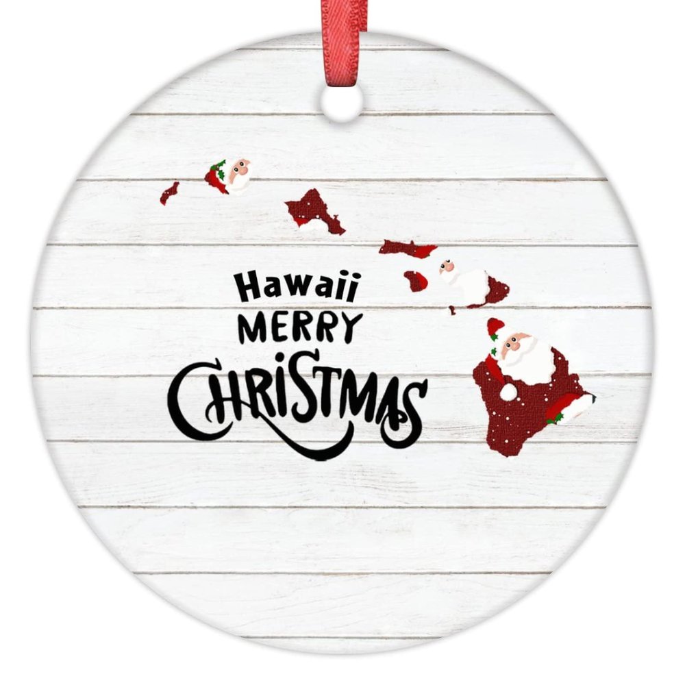 Merry Christmas Hawaii Christmas Ornaments Personalized Christmas Ornaments 2022 Ameirican Home State Christmas Decorations for Tree Christmas Decor Holiday Keepsake New Year Gifts 3 Inch
