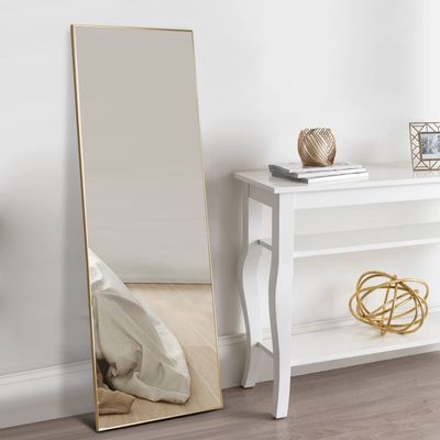 Natsukage Full Length Mirror Wall Mirror Full Length Mirror for Wall Hanging or Leaning Against Wall Dressing Mirror Body Mirror Aluminum Alloy Frame (44"x16", Gold) (AA01013ZZE001-USAM022-vc)