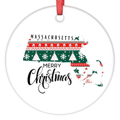 Merry Christmas Massachusetts Christmas Ornaments Personalized Christmas Ornaments 2022 Ameirican Home State Ornaments for Christmas Trees Christmas Decor Holiday Keepsake New Year Gifts 3 Inch