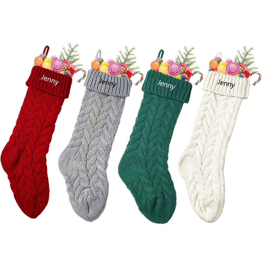 Lemefind Personalized Christmas Stockings 6 Pack Knit Embroidery Name Large Custom Family Christmas Stockings with Burgundy White Green Grey for Fireplace Mantel Farmhouse Xmas Party Decor Gifts