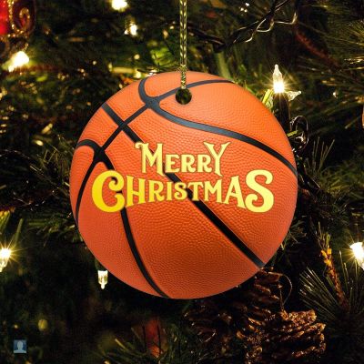 Christmas Ornament Merry Christmas Basketball Christmas Ornament Keepsake Kids Boys Basketball Player Gifts Christmas Tree Ceramic Ornament Decoration Gifts Keepsake for Family Xmas Ornament 3"
