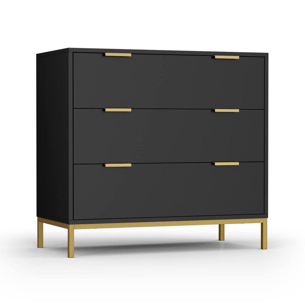 Anmytek Black Dresser for Bedroom, 3 Drawer Dresser with Spacious Storage Modern Wood Chest of Drawers for Bedroom Living Room Chest of Drawers for Hallway H0073