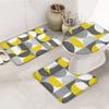 Bath Mat 3 Piece Bathroom Rug Sets, Yellow Gray Geometric Non Slip Bath Rug Contour Mat and Toilet Lid Cover, Absorbent Shower Mats Soft Bath Rug and Mat Sets Nordic Abstract Circle Design Large