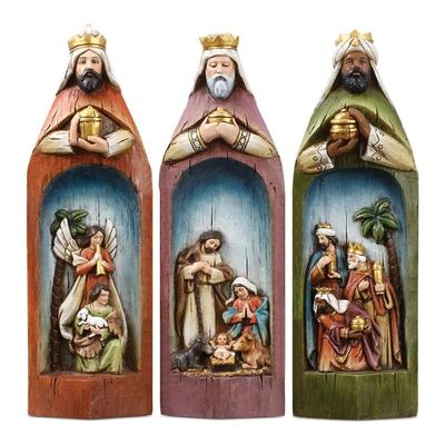 3PCS Three Wise Men Nativity Set,Christmas Nativity Collection Resin Crafts,Three Kings Figurine Roman Kings Nativity Set,Resin Craft Religious Decoration Nativity Scene,Abstract Art Sculpture