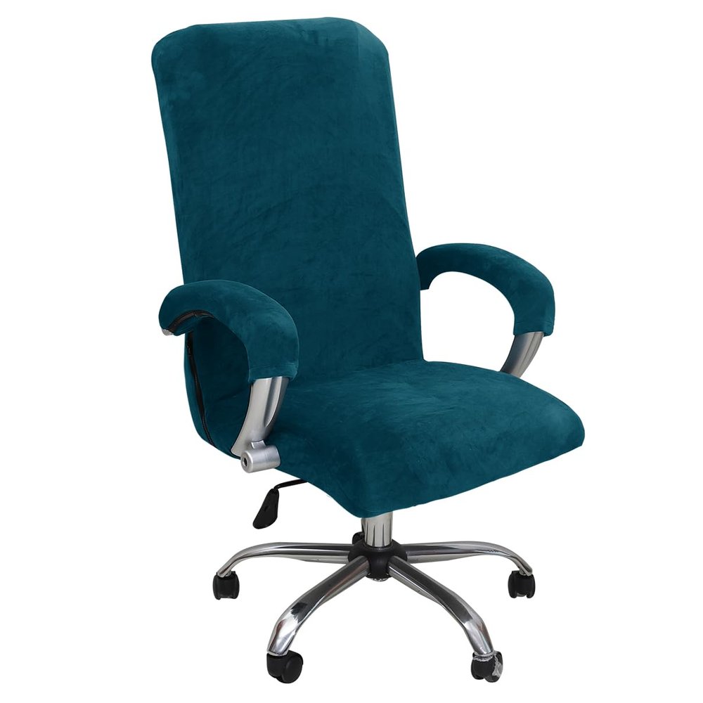 DKSLIPGO Velvet Office Chair Cover with Arm Covers - Stretch Computer Desk Universal Boss Swivel Gaming Chair (Large, Lake Blue)