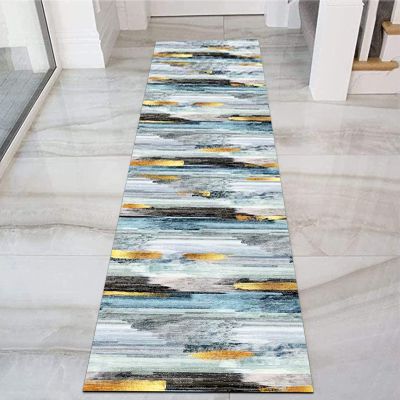 Runner Rug for Hallway, Non-Slip Bedroom Area Rug, Washable Kitchen Long Carpet Runners Mat, Blue Gray Black Gold 100/200/300/400/500/600cm Length (Size : 2 ft x 13.1 ft)