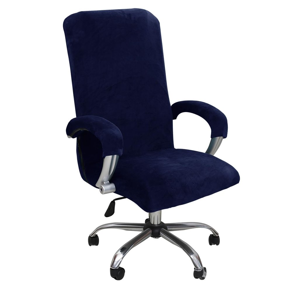 DKSLIPGO Velvet Office Chair Covers - Universal Swivel & Gaming Chair Covers (Large, Navy)